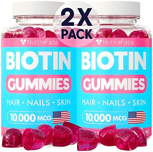 (2 Pack) Biotin Gummies 10000mcg Gummies for Healthy Hair, Skin, Nails - Vegetarian, Pectin-Based, Non-GMO - Hair Nails and Skin Vitamins for Men, Women, Kids - 120 Biotin Gummies for Hair Growth
