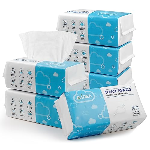 AIDEA Disposable Face Towels-600Ct, Makeup Remover Wipes, Clean Facial Wipes for Sensitive Skin, Facial Cleansing Towels, Makeup Removing, Nursing, Travel, Surface Cleaning, Gifts