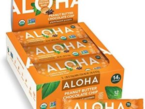 ALOHA Organic Plant Based Protein Bars |Peanut Butter Chocolate Chip | 12 Count, 1.98oz Bars | Vegan, Low Sugar, Gluten Free, Paleo, Low Carb, Non-GMO, Stevia Free, Soy Free, No Sugar Alcohol Sweeteners