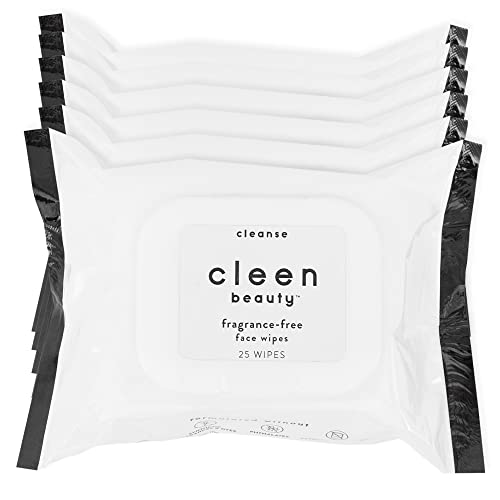 Cleen Beauty Fragrance Free Face Wipes - 6 Pack | Soothing and Moisturizing Makeup Remover Wipes with Aloe Vera | Biodegradable Makeup Wipes with Aloe Vera | Makeup Remover Pads - Paraben Free (25 Count Per Pack)