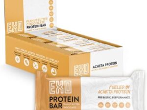 EXO Prebiotic Protein Bars, Peanut Butter Chocolate | Dairy Free, Gluten Free, Low Sugar | 14g Protein, Sustainable, B12, Gut Heath, | Non-GMO. Vegetarian, Paleo | Vitamins, Sustained Energy, 12 Count,