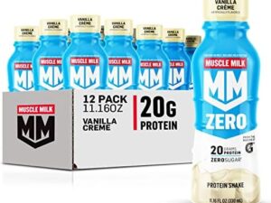 Muscle Milk Zero Protein Shake, Vanilla Crème, 20g Protein, Zero Sugar, 100 Calories, Calcium, Vitamins A, C & D, 4g Fiber, Energizing Snack, Workout Recovery, Packaging May Vary 11.16 Fl Oz (Pack of 12)
