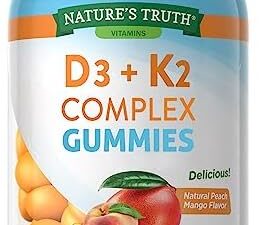 Nature's Truth Vitamin D3 K2 Gummies | 120 Count | with Calcium | 2000 IU | Vegetarian, Non-GMO & Gluten Free Supplement | Natural Peach Mango Flavor