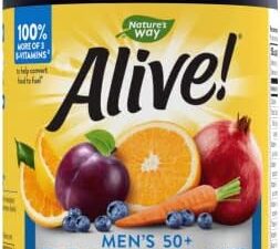 Nature’s Way Alive! Men’s 50+ Premium Gummy Multivitamins, Supports Multiple Body Systems, B-Vitamins, Gluten-Free, Vegetarian, Grape, Orange and Cherry Flavored Gummies, 75 Gummies