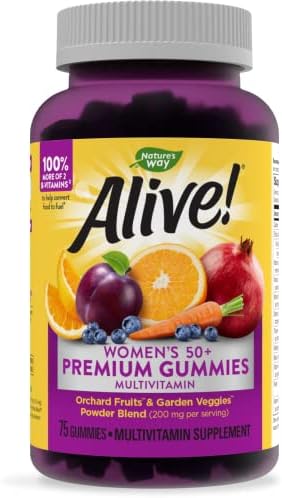 Nature’s Way Alive! Women’s 50+ Premium Gummy Multivitamins, Supports Multiple Body Systems, B-Vitamins, Gluten-Free, Vegetarian, Grape and Cherry Flavored Gummies, 75 Gummies