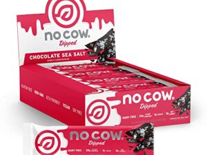 No Cow Chocolate Dipped Protein Bars, 20g Plant Based Vegan Protein, Low Sugar, Low Carb, Low Calorie, Gluten Free, Naturally Sweetened, Dairy Free, Non GMO, Kosher, Chocolate Sea Salt, 12 Pack