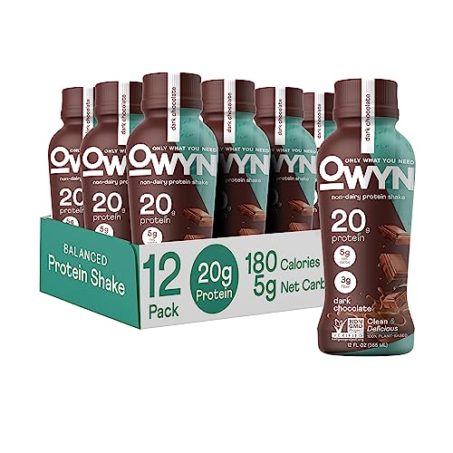 OWYN Plant Based Protein Shake, 20g Vegan Protein from Organic Pumpkin seed, Flax, Pea Blend, Prebiotic supplement, Superfood Greens, all-in-one nutrition, Gluten & Soy-Free (Dark Chocolate, 12 Pack)