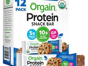 Orgain Organic Vegan Protein Bars, Chocolate Chip Cookie Dough - 10g Plant Based Protein, Gluten Free Snack Bar, Low Sugar, Dairy Free, Soy Free, Lactose Free, Non GMO, 1.41 Oz (12 Count)