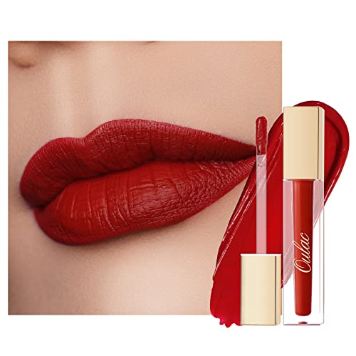 Oulac Matte Liquid Red Lipstick for Women, Long Lasting Deep Red Lip Gloss Waterproof, Non-Stick Cup, Extra-Pigmented Lip Tint Stain with Vitamin E & Rose Oil, Vegan, Cruelty-Free, M01