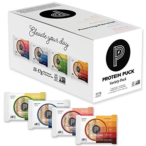 Protein Puck Plant Based Bars | Snacks with 13-17 grams of Vegan Protein | Gluten Free, Non Dairy, Kosher Certified Non GMO Premium Healthy Bars | Variety Pack, Case of 16