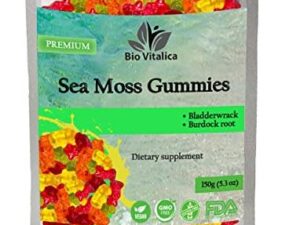 Sea Moss Gummies - Irish sea Moss raw Organic, Bladderwrack, Burdock Root. Contains Sea Moss Gel and Powder. Superfoods for Vegan, Keto and Dr Sebi Diet. Immune and Energy Boosting.