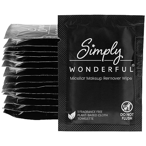 Simply Wonderful Makeup Remover Wipes - New Plant Based Individually Wrapped Makeup Wipes with Micellar Water Makeup Remover for Facial Wipes Cleansing, Remove Makeup, Mascara, Lipstick, Oil and Dirt, Bulk 100 Count (Pack of 1)