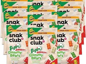 Snak Club Gummy Bears, Tajin Chili & Lime Sweet and Spicy Gummy Candy, Mild in Heat Bold in Flavor, Low-Fat, Vegan, Gluten-Free Snacks, 2oz Grab 'n Go Individual Pak, 12 Count