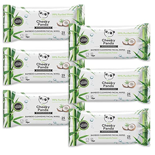 The Cheeky Panda Bamboo Face Cleanser Makeup Remover Wipes Coconut Scented | 6 Packs of 25 Face Wipes | 99% Purified Water Wipes | Plant Based & Vegan Wet Wipes | Sustainable Alternative