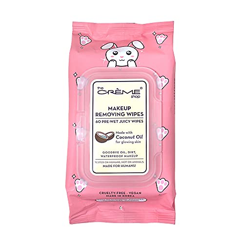 The Crème Shop Makeup Removing Wipes Made with Coconut Oil for Glowing Skin (60 Pre-Wet Juicy Wipes)