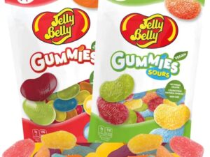 Vegan Jelly Bean Shaped Jumbo Gummy Candy, OU Kosher Sweet and Super Sour Gummies, Sharable Bagged Gourmet Candies, Pack of 2, 7 Ounces Each