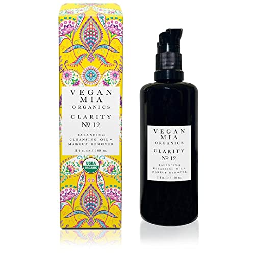 Vegan Mia - USDA Certified Organic Facial Cleansing Oil & Makeup Remover - 100% Plant-Based, All-Natural Hydrating Oil Cleanser with Jojoba Oil & Castor Oil for Face, Eyes & Lips, Gently Removes Eye Makeup, Sunscreen, Foundation & Lipstick, 3.4 fl oz