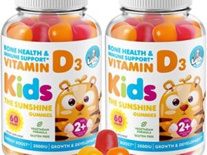 Vitamin D Gummies for Kids & Adults 2000 IU - High-Absorption Natural Vitamin D3 Chewable Gummy Supplements 1000IU - Vegetarian Gelatin-Free Immune Support Vitamins for Children (120 Count)